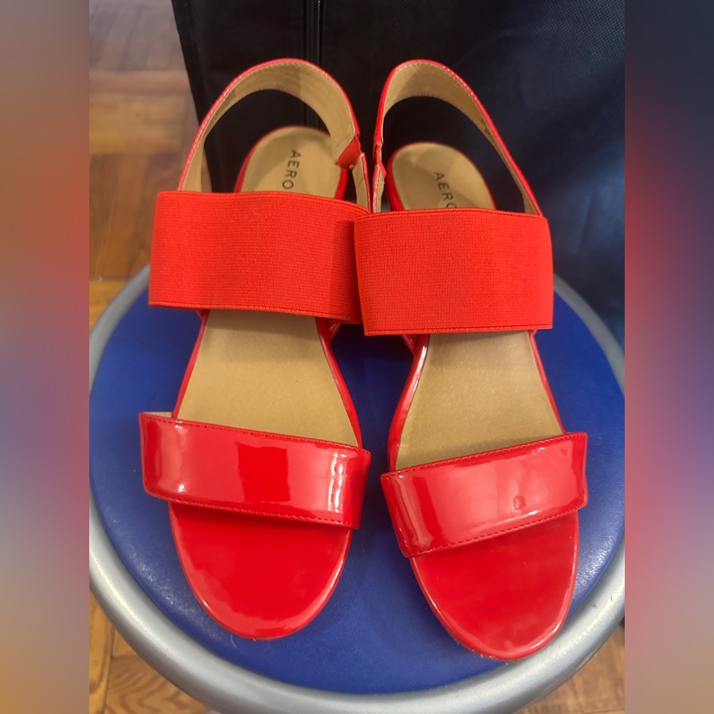 AEROSOLES Red Minimalist Sandals with Two-Strap Design